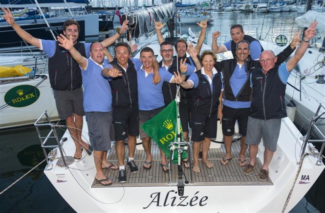 The crew of ALIZÉE (FRA), overall winner of the 2013 Giraglia Rolex Cup - Photo by Rolex Carlo Borlenghi