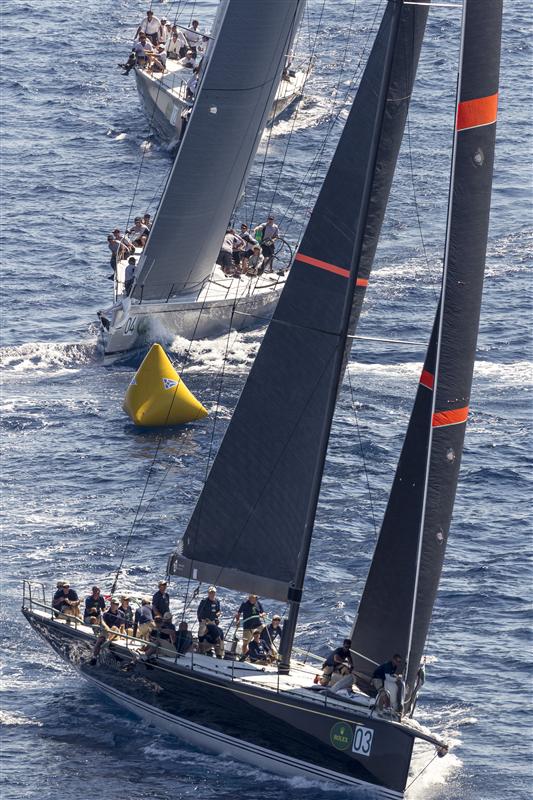 BELLA MENTE leads the Mini Maxi fleet round the windward mark - Image by Rolex Carlo Borlenghi