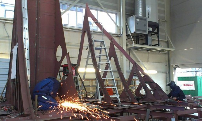 Construction of new bow section for Seven Sins superyacht