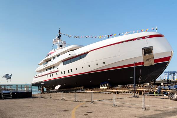 ISA superyacht Forever One at launch - Image credit to ISA Yachts