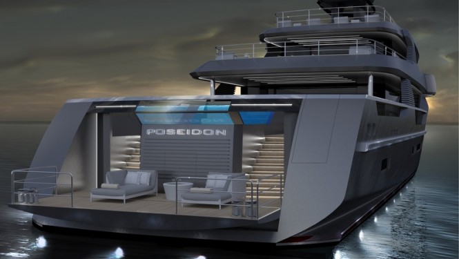 Luxury explorer yacht Poseidon concept - aft view