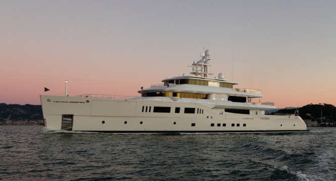 Luxury yacht Grace E after sunset