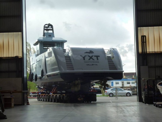 Luxury yacht support vessel YXT One - aft view Luxury yacht support vessel YXT One - aft view