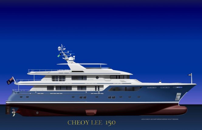 New superyacht CHEOY LEE 150 design - Image credit to 2014 Cheoy Lee Shipyards Overing Yacht Designs