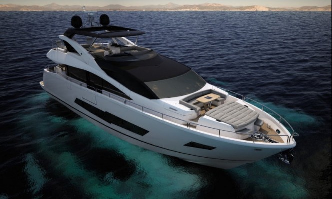 Rendering of the 'Sunseeker 86 Yacht' luxury yacht Hull no. 1