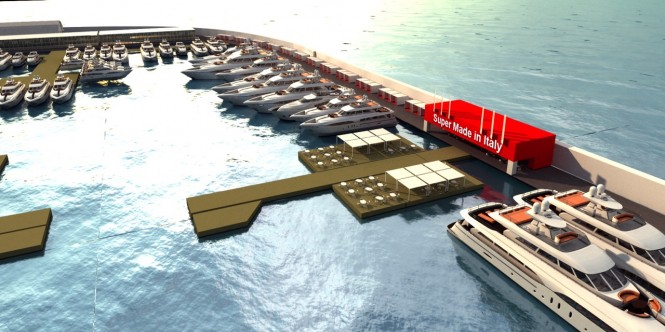 Rendering of the 'Super Madein Italy' area dedicated to superyachts