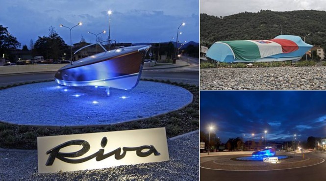 The new roundabout dedicated to luxury yacht builder RIVA in Sarnico, Italy