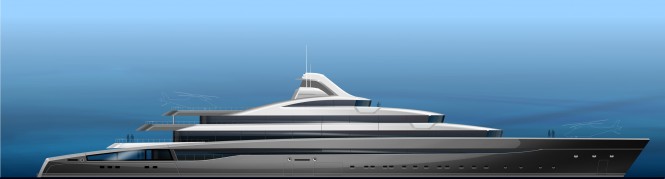 120m Tony Castro Yacht Concept - Side View - Profile