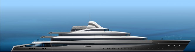 120m Tony Castro luxury yacht concept - Side View - Profile with heli-garage
