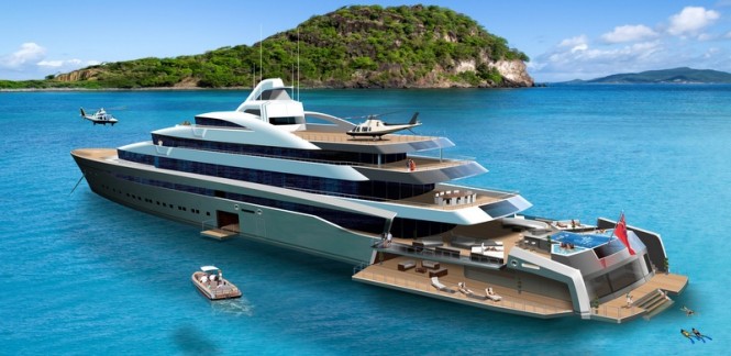 120m Tony Castro mega yacht concept - aft view