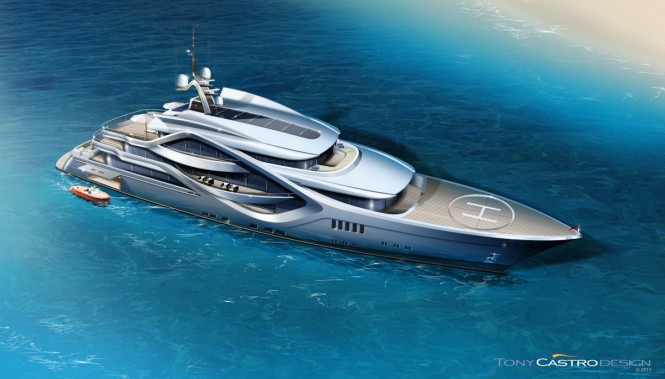 68m Tony Castro superyacht concept from above
