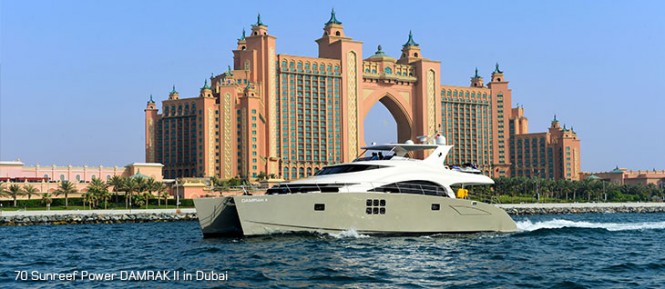 70 Sunreef Power charter yacht DAMRAK II in the fabulous Middle East yacht charter destination - Dubai
