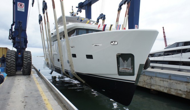 CdM explorer yacht YOLO at launch - a smaller sister ship to Nauta Air 90 Yacht NOGA