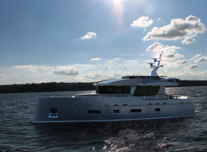 Luxury yacht Bering 70 - side view
