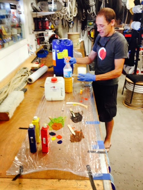 RSB Sergi mixing up the UV resistant paint for the Dyneema tips