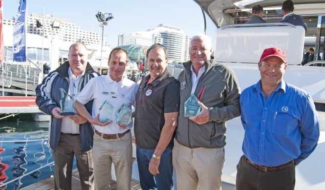 Riviera CEO Wes Moxey (centre) congratulates the winners of the esteemed 2014 Australia and New Zealand Dealer Awards