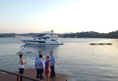 Sunset in Corfu guests were taken onboard the 75 Yacht FINEZZA by tender, enjoying a true Sunseeker experience