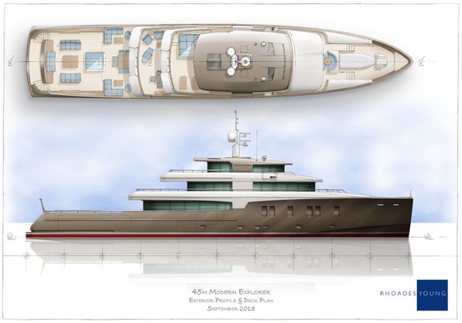 45m Rhoades Young Yacht Concept - Profile and Deckplan
