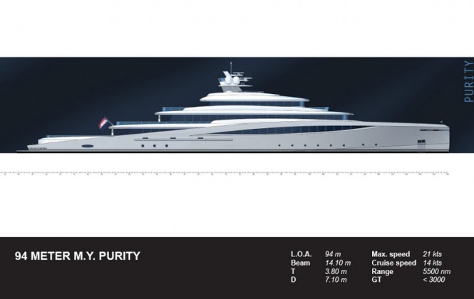 94m superyacht Purity design - Profile