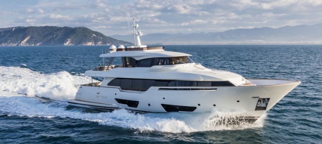 Ferretti Custom Line Navetta 28 Yacht presented at the 2014 Cannes Yachting Festival