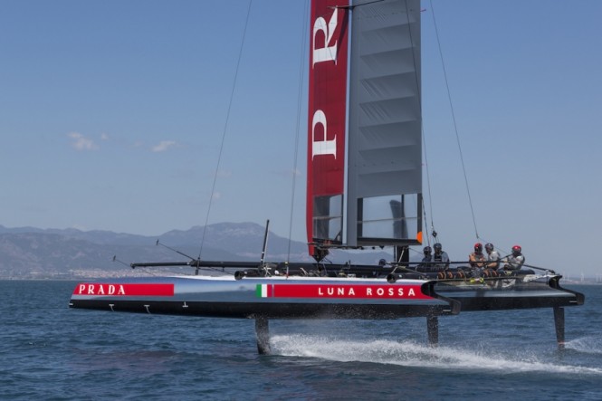 Luna Rossa Challenge flying in its foiling AC45. Photo by Carlo Borlenghi