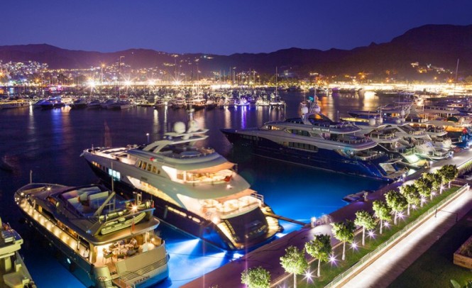 Luxury superyachts anchored at Palmarina