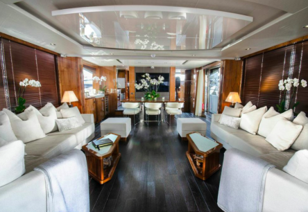 The Saloon of the 86 Yacht, which made its debut at the Cannes Yachting Festival