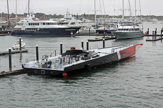 100ft Hodgdon super yacht Comanche on the water