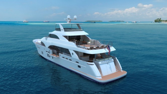 112' OA Tri-Level yacht project - aft view