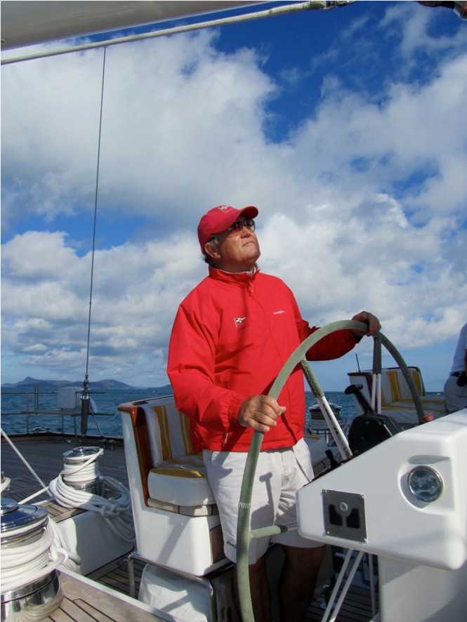 Capt Charlie at helm of superyacht Yanneke Too Capt Charlie at helm of superyacht Yanneke Too
