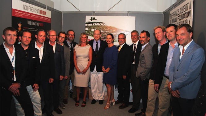 HSH Prince Albert II of Monaco with Wood Forever Pact Partners at MYS 2014 - Photo copyright Alberto Colman www yachtpublicity com