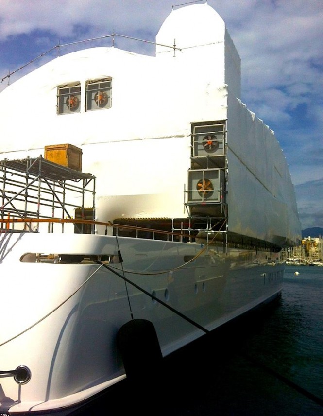 Luxury motor yacht ILONA undergoing a new paint job - Image by PURE Superyacht Refit