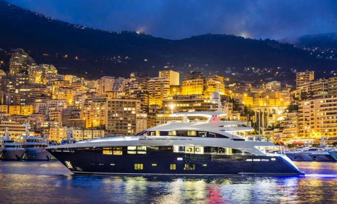 Luxury yacht Solaris by night