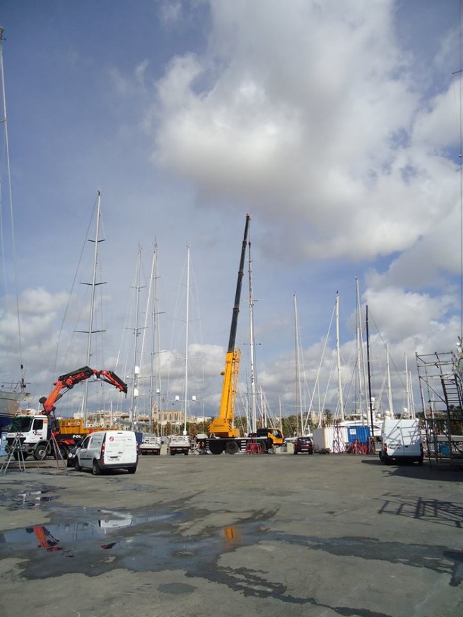 Preparations for the unstepping of Starry Night Yacht rig