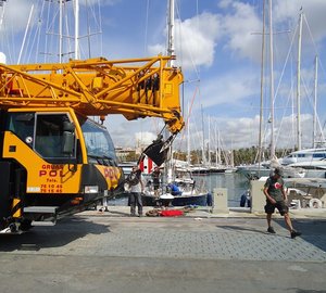 Images: RSB Rigging preparing for unstepping of 25m Oyster sailing yacht Starry Night rig 