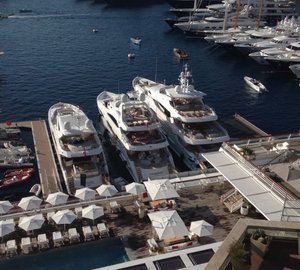 Three luxury superyachts by Sunseeker displayed at Monaco Yacht Show 2014