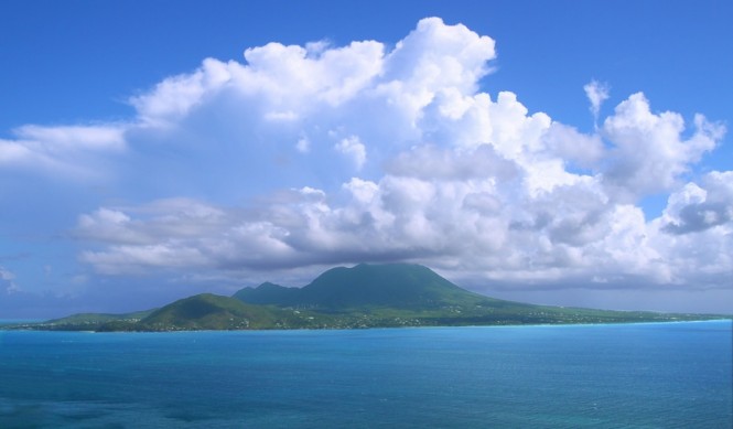 View of the Caribbean island Nevis from St Kitts