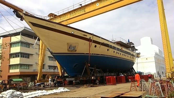 65m mega yacht LAMIMA at launch - Image credit to Italthai Marine Limited