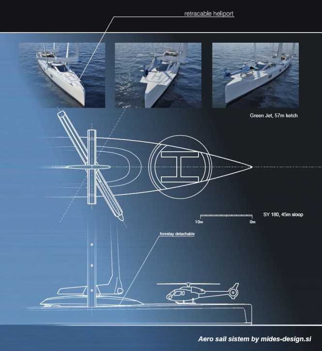 Heliport on 57m sailing yacht Green Jet project and 45m SY180 Heliport on 57m sailing yacht Green Jet project and 45m SY180