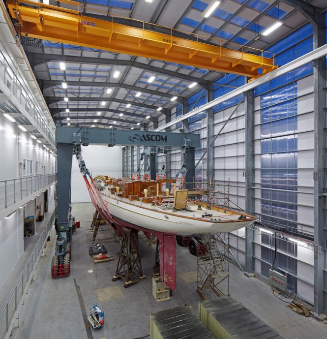 Mega yacht ADIX in a new hall at Pendennis in Falmouth, UK Mega yacht ADIX in a new hall at Pendennis in Falmouth, UK