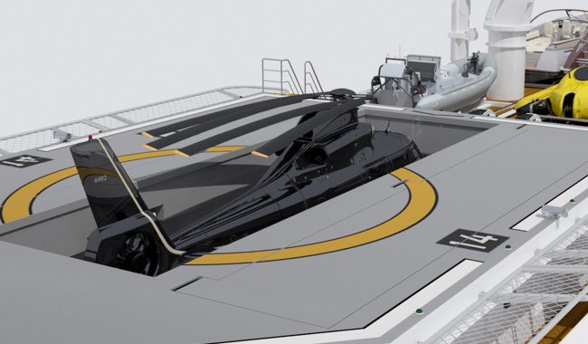 New Heli Hangar option for 67m Sea Axe 6711 Fast Yacht Support Vessel developed by DAMEN and AMELS
