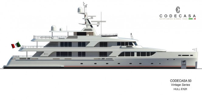 Rendering of Codecasa 50 - Vintage Series super yacht Project Falcon (Hull C121)
