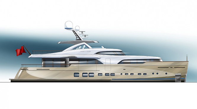 Rendering of the 34m super yacht BN 100 by Mulder Shipyard