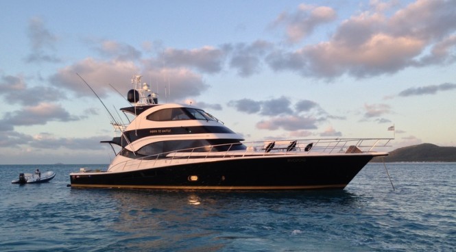 Riviera 70 Enclosed Yacht Born to Battle certainly has a commanding presence