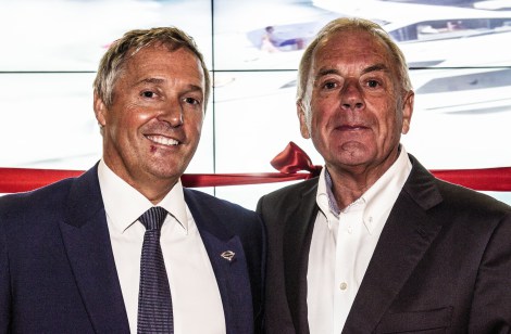 Sunseeker London’s Managing Director David Lewis (L) with Limassol Marina CEO Andreas Christodoulides and Sunseeker Group President Robert Braithwaite (R)