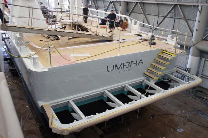 Superyacht support vessel Umbra under refit at Oceania Marine