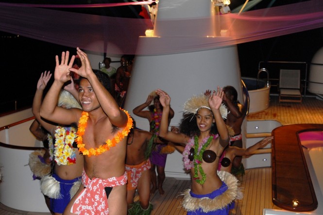 Tahitian dance girls on a Superyacht