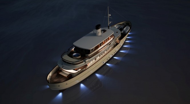 Classic 40m superyacht concept from above