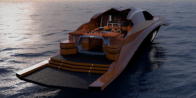 Luxury motor yacht F1215 concept - aft view