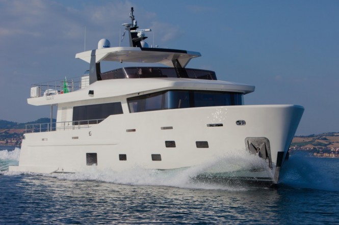 Luxury motor yacht YOLO underway